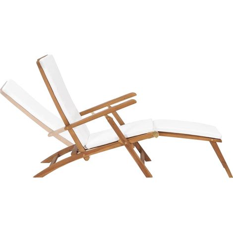 Maison Exclusive - Tumbona con cojín blanco crema madera maciza d (1/5)