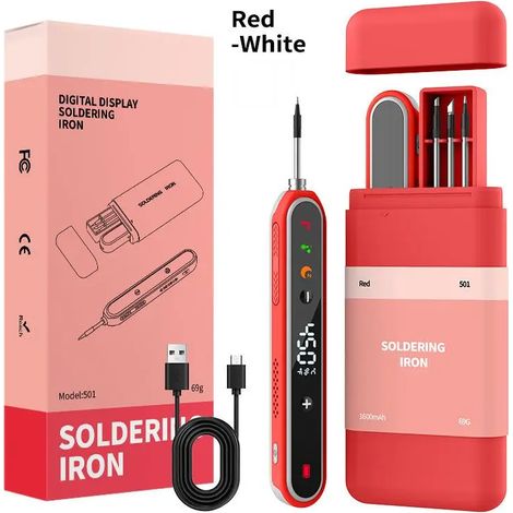 Kit de fer à souder sans fil USB-C à batterie 1400 mAh, Kit de fer à souder avec support, écran LCD,chauffe en 8s, 180–450 °C(Article 7) (1/5)
