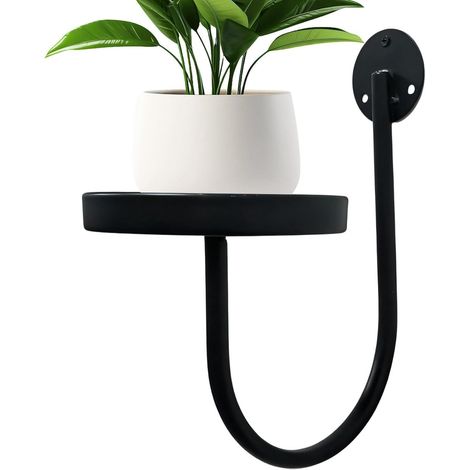 Wall Plant Stand, Floating Flower Shelf, Planter Bracket Vertical Space Saving Design, Black Metal Structure (1/5)