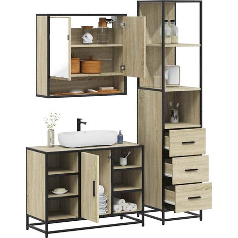 3 Piece Bathroom Furniture Set Sonoma Oak Engineered Wood vidaXL (1/5)