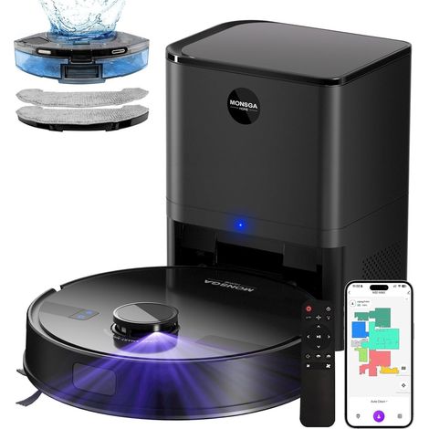 Robot Aspirateur Laveur, 5000Pa Puissance, 180min Aspirateur Robot, 3.5L Sation Auto-vidage, LiDAR Navigation,Cartographie,Évitement d'Obstacles, pour Tapis et Poils d'animaux, App/Remote (1/5)