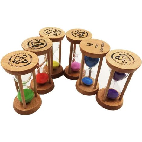 Sablier - Minuterie Sable Bois 30 s 1 min 2 min 3 min 5 min 10 min - Pour Classe École Cuisine Jeux Enfants - Lot de 6 (1/5)