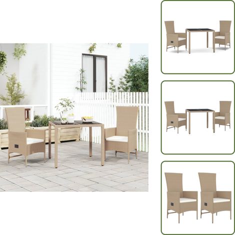 Copertura impermeabile - vidaXL Set da Pranzo da Giardino 3 pz con Cuscini Beige in Polyrattan - Rattan PE