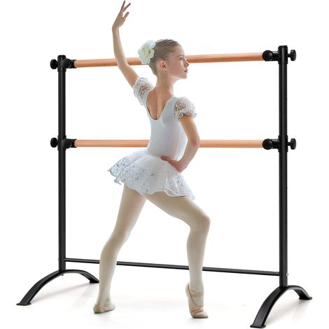 COSTWAY 120 cm Barra de Ballet Portátil, Barra Doble Independiente, Altura Ajustable 56/76/96/116 cm, Baile, Entrenamiento, Barra de Fitness, Gimnasio en Casa, Adultos y Niños (1/5)