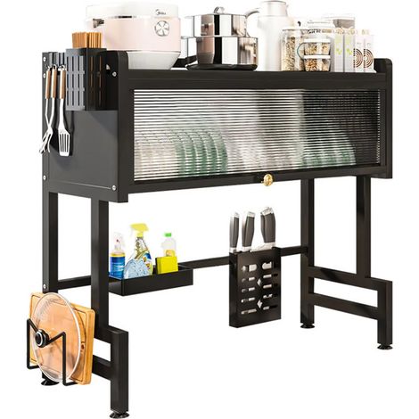 Égouttoir à vaisselle à 2 niveaux en acier au carbone, polyvalent, à poser sur l'évier, avec supports pour couverts et tasses, gain de place (1/5)
