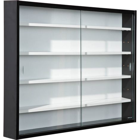 Altobuy – Vitrine murale 5 compartiments noire et blanche – Structure en panneau de particules mélaminé – Verre sécurit – Dimensions 80 x 9,5 x H60 cm