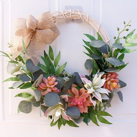Couronne artificielle de succulentes à suspendre, décoration murale ou de fenêtre pour fêtes. (1/5)