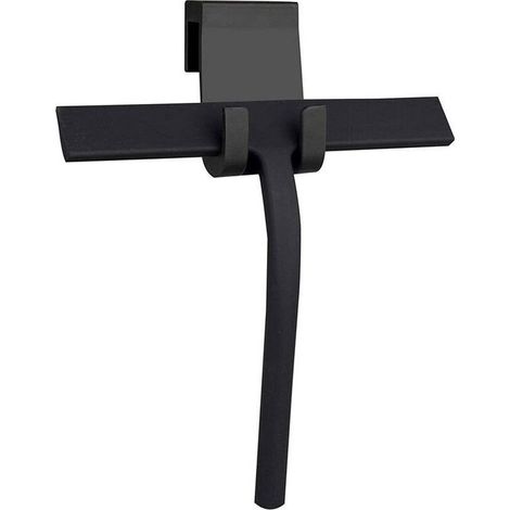 Escobilla de ducha con soporte de pared, escobilla de baño de 21 cm con hoja de silicona, escobilla de limpieza profesional para coches, cristales y espejos, color negro. (1/5)