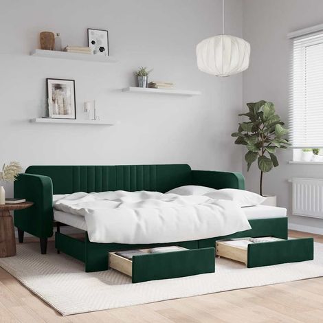 Tagesbett Ausziehbar mit Schubladen Dunkelgrün 90x200 cm Samt (1/5)