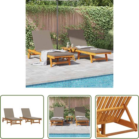 Chaise longue bois acacia - Transat 2-personne 2 pcs Marron Bois d'Acacia Massif (1/5)