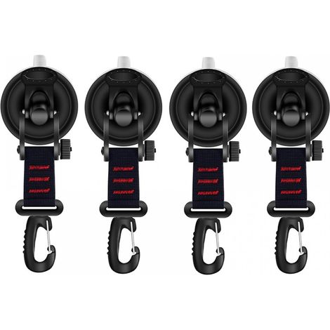 Set di 4 ganci a ventosa - Potente ancoraggio a ventosa - ABS - Nero - Multifunzionale - Ventosa grande - Installazione senza foratura - Ideale per camper, tende, verande per auto, teloni e coperture (1/5)