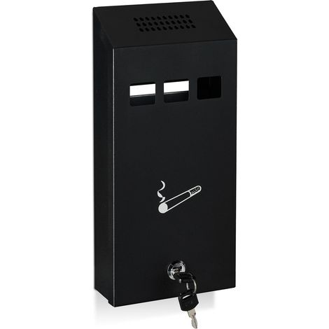 Cenicero de pared para exterior diseño práctico fácil limpieza dimensiones 30 x 15 x 10 cm de hierro negro 130009875 (1/5)