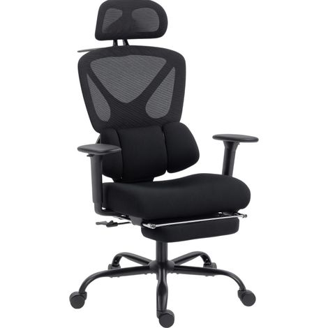 Chaise de bureau ergonomique avec dossier en filet, support lombaire, appuie-tête réglable et accoudoirs (1/5)