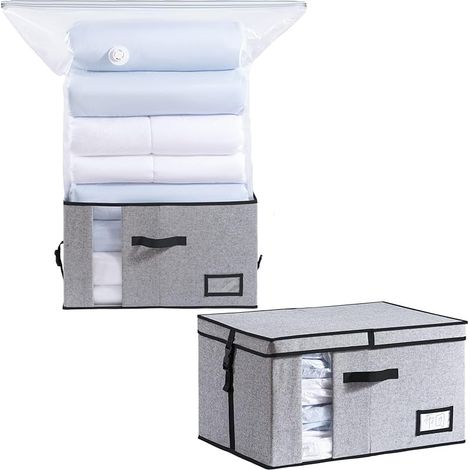 Sac de Rangement Sous Vide avec Boîte - 2 en 1-53 x 38 x 30 cm Housse de Rangement Sous Vide Pour couettes, vêtements, linge de lit - Pliable sous le lit - Économisez 80% d'espace en plus (1/5)