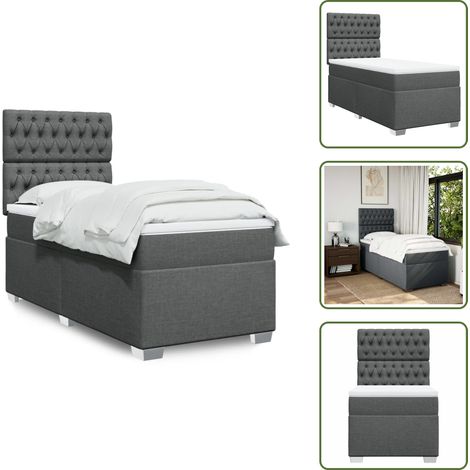 Sommier à lattes de lit avec matelas Gris foncé 100x200cm Tissu - Lit Double - Literie - Matelas À Ressorts Ensachés - Cadre De Lit - Chambre À Coucher (1/5)