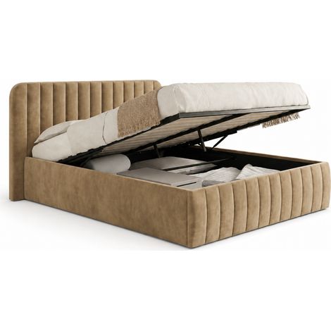 Doppelkastenbett ALBA mit Kopfteil und Lattenrost 140 x 190 cm Velours Taupe