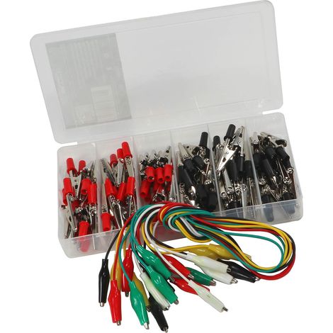 80 teiliges Krokodilklemmen Set schwarz rot + 10 Messleitungen bunt (1/5)