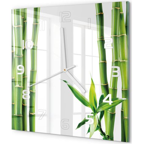 Horloge Murale Carrée Quartz Verre Trempé Design Moderne Salon Chambre Bureau Bambou 30x30 cm (1/5)