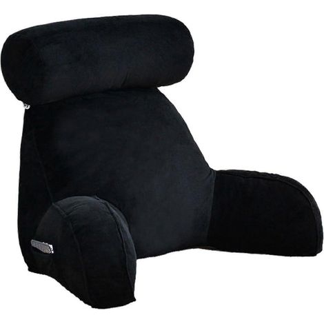 Coussin de lecture avec accoudoirs - Grand dossier pour adulte, poches latérales, coussin cervical amovible, idéal pour regarder la télévision ou lire (noir) (1/3)