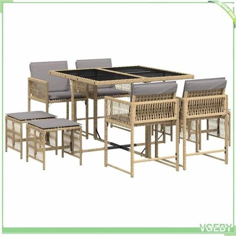 Ensemble à manger de jardin - FAFEICY - 3211500 - mélange beige - 9 pièces - dessus verre trempé (1/5)