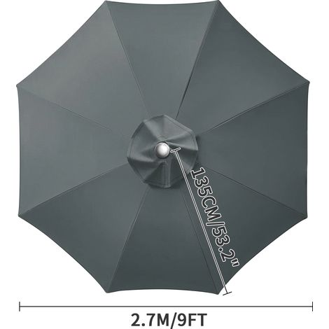 (Gris, 8 nervures, 2,7 m) Toile de rechange pour pare-soleil, imperméable, coupe-vent et résistante aux UV. (1/5)