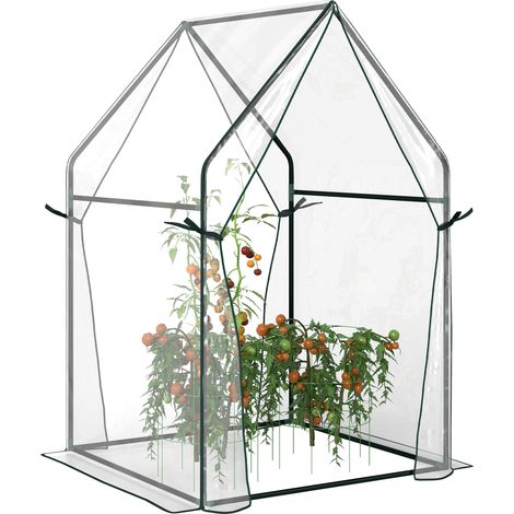 Outsunny Mini Greenhouse, Garden Tomato Growhouse with 2 Zipped Doors, Portable Indoor Outdoor Green House, 90 x 90 x 145cm, Clear