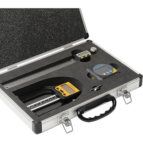 Exqutoo Lot de 3 outils numériques pour le travail du bois - Jauge de profondeur numérique - Inclinomètre magnétique à 4 ctés inclus - Outils de mesure pour le travail du bois, la construction, la (1/5)
