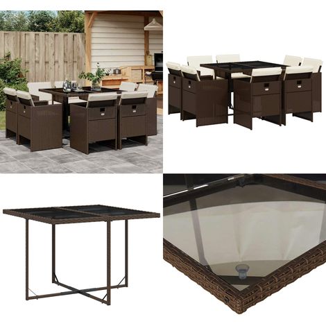 9-tlg. Garten-Essgruppe mit Kissen Braun Poly Rattan - Gartentisch - Gartenstuhl (1/5)