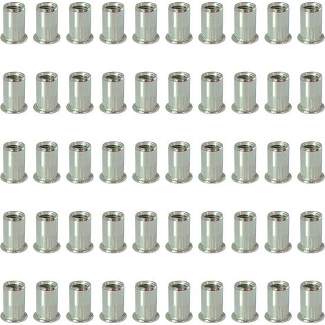50 pièces écrou à sertir en Inox 304 M4 M5 M6 M8 M10 tête plate avec rayures verticales, avec fiche technique (1/5)