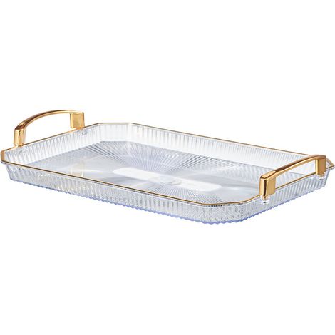 Plateau rectangulaire doré de style européen, plateau à fruits, plateau à thé, assiette à pâtisserie, assiette à gâteaux, boîte à bijoux, présentoir à gâteaux (grand format doré 40,7 x 27,6 x 5,5 cm, (1/5)