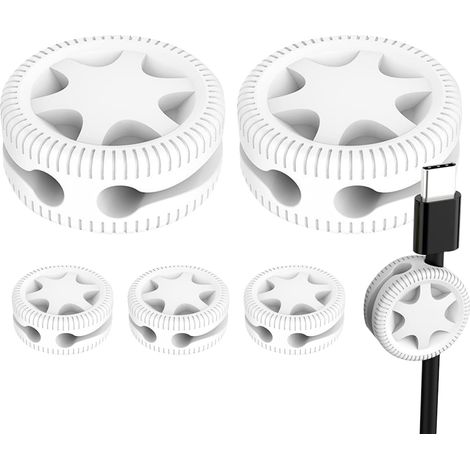 6 pièces Support de câble autocollant avec deux ouvertures pour voiture, Support de câble en silicone et multifonctionnel pour smartphone, tablette, USB, ordinateur, table de chevet, bureau et