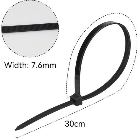 100 Kabelbinder, 300 mm x 7,6 mm, schwarz, Kunststoff-Kabelbinder, Kabelmanagement-Clips, geeignet für Haus, Werkstatt und Garten (1/5)