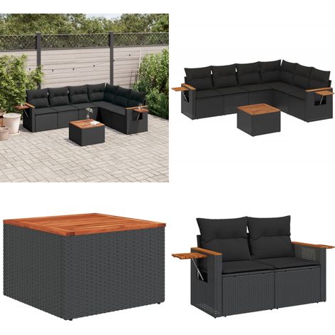 Salon de jardin 7 pcs avec coussins noir résine tressée - Ensemble Salon De Jardin - Meuble Extérieur - Jardin Design - Mobilier De Jardin - Chaise Longue - Home & Living (1/5)