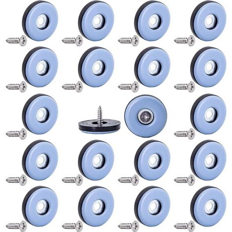KZQ Paquete de 20 deslizadores de teflón de 22 mm para patas de sillas, protectores de suelo, deslizadores móviles de PTFE con tornillos para suelos de alfombra, baldosas y madera. (1/4)