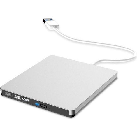 Lecteur CD externe USB 3.0, lecteur optique DVD-RW ultra-mince de type plateau de 12,7 mm, compatible avec les PC, les ordinateurs portables et les ordinateurs de bureau (argent). (1/5)