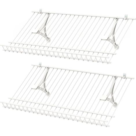 GOPLUS Rangement Chaussure 2PCS en Fil Métallique, Etagere Chaussure Murale 61 CM Inclinées avec Bord Rehaussé et Supports Solides, Meuble de Rangment à Chaussures pour Entrée, Couloir, Chambre, Blanc (1/5)