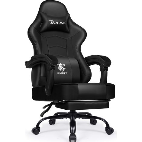 Authmic – Chaise gaming ergonomique inclinable 90° à 170° – Charge 150kg – Repose-pieds et appui-tête – Hauteur d’assise réglable 46-56cm