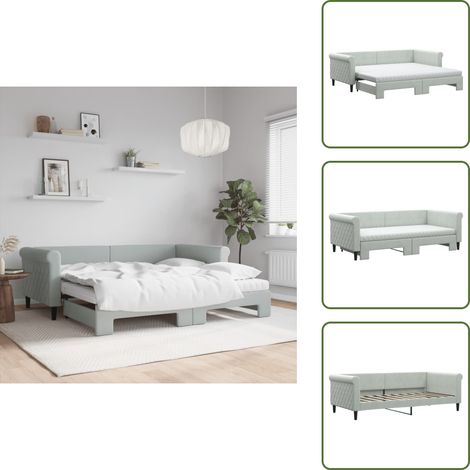 The Living Store Tagesbett Ausziehbar mit Matratzen Hellgrau 90x190 cm Samt - Schlafsofa (1/5)