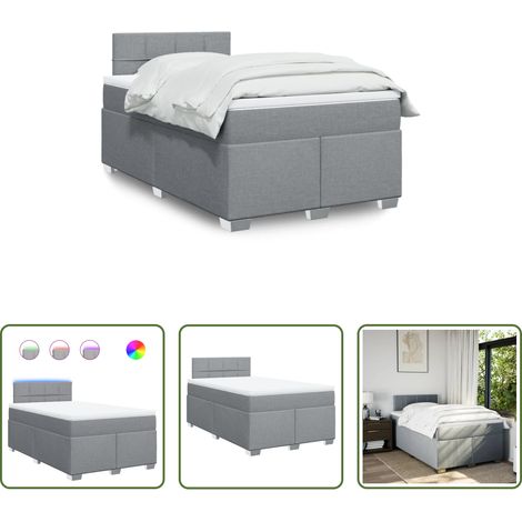 vidaXL LED-Beleuchtung - Boxspringbett mit Matratze Hellgrau 120x200 cm Stoff (1/5)