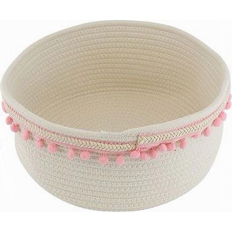 Cleafe - Cesto Porta Oggetti Per Biancheria In Corda Pon Pon Rosa Cestino 30x14 Cm 10667 - (1/5)