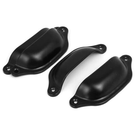 QORVA-Poignées en forme de coquille en fer avec poignée en demi-cercle avec vis 14 x 3 cm, noir Lot de 4-