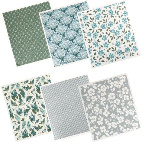 Lot de 6 torchons suédois Absorbants Lavables Réutilisables Serviettes de cuisine Gants de nettoyage Torchons de bar Torchons à vaisselle Éponges 19,5 x 17,5 cm (1/5)