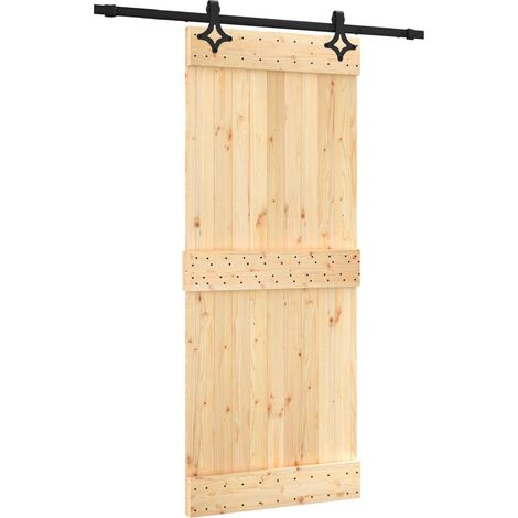 Sliding Door Natural and Black 85 x 210 cm Solid Pine Wood vidaXL (1/5)