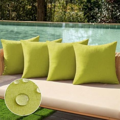 Taie d'oreiller d'extérieur imperméable en lin 18x18, vert gazon – convient pour les patios, les jardins, les balcons et les canapés. (1/5)