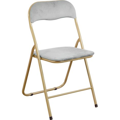 Sedia Pieghevole Imbottita in Velluto Velvet da Interno Ufficio Casa Resistenti Ferro Leggere con Schienale Salvaspazio Portatile CYNTHIA VELLUTO GRIGIO / STRUT. ORO
