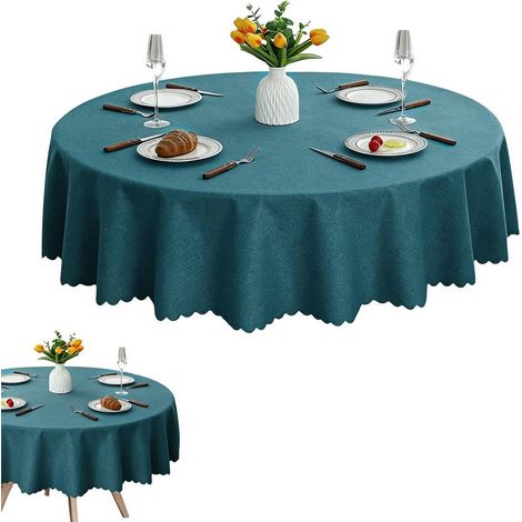 Runde Tischdecke 120 cm Pfauenblau, Wachstuch für drinnen & draußen