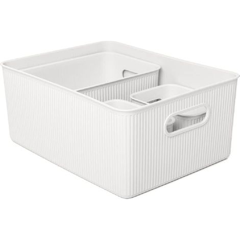 TATAY Set di 4 Cestino Portaoggetti Baobab (1 x 15L, 1 x 5L, 2 x 1,5L), in Polipropilene, Senza BPA, Bianco (1/5)