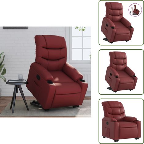 Elevación automática - vidaXL Sillón reclinable elevable cuero artificial rojo tinto - Reposapiés ajustable