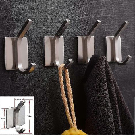 Handtuchhaken, 3 m Haken, selbstklebende Haken fürs Badezimmer, selbstklebende Kleiderhaken zum Anbringen an der Wand, gebürsteter Edelstahl, 4er-Pack