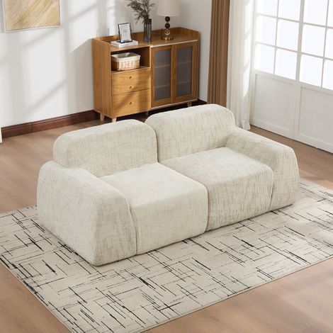 Canapé modulaire compressible en chenille, mousse 30D haute résilience, facile à déplacer, sol antidérapant, idéal pour salon, beige mat